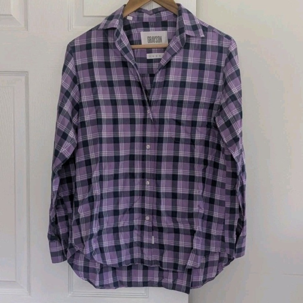 Grayson The Hero Button‎ Up Purple Plaid Long Sleeve Shirt Cotton Womens Sz 01